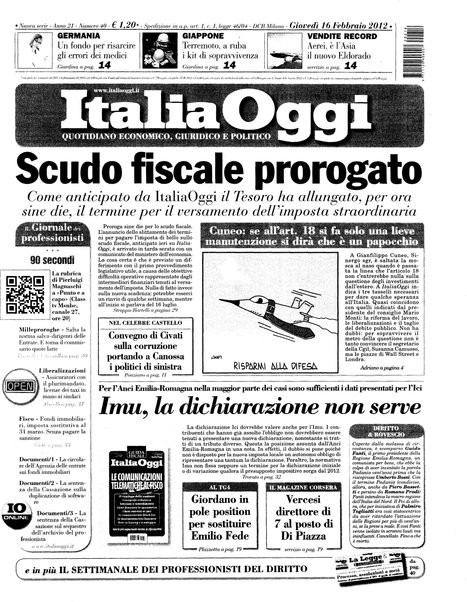 Italia oggi : quotidiano di economia finanza e politica